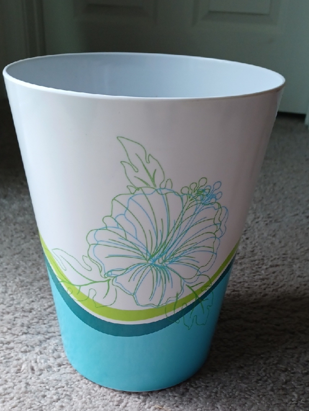 Roxy Aqua & White Hibiscus Floral Wastebasket